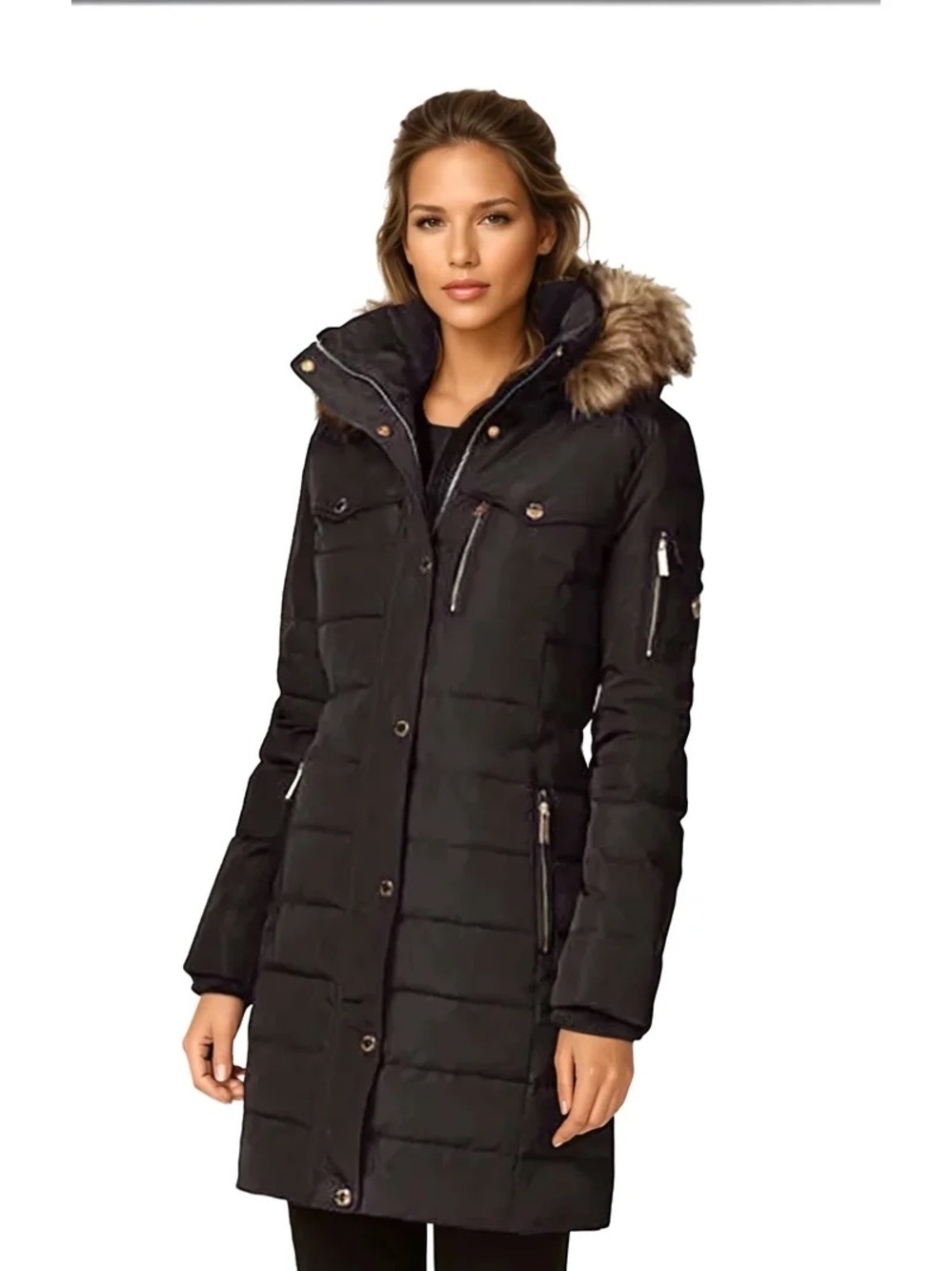 MICHAEL Michael Kors Women's Hooded Winter Coat with Zipper Pockets - XL